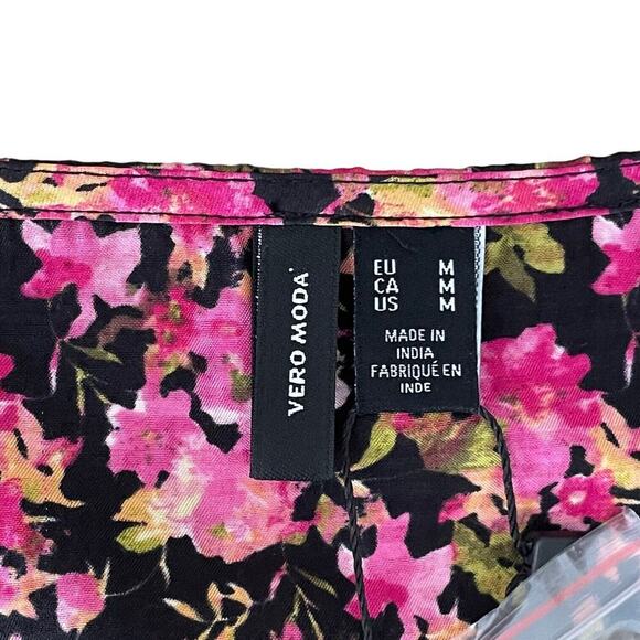 Vero Moda Elly Floral Button Front V-Neck Long Sleeve Mini Dress Size Medium - Picture 12 of 15